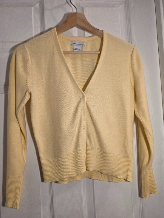 Abercrombie & Fitch Sweaters - Abercrombie & Fitch Pastel Butter Yellow Cardigan, Soft Knit Classic Fit, Medium